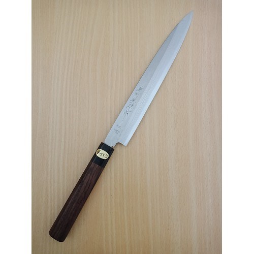 越前英雄 青紙二號 大馬士革紋   柳刃240mm  八角紫檀柄