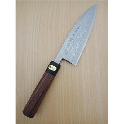 越前英雄 青紙二號 大馬士革紋 出刃  180mm  八角紫檀柄