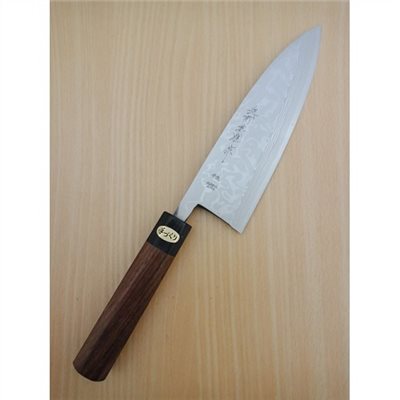越前英雄 青紙二號 大馬士革紋 出刃195mm  八角紫檀柄